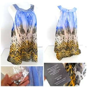 Chic Print Round Neck Fluffy Top W/ Glitters Sz M